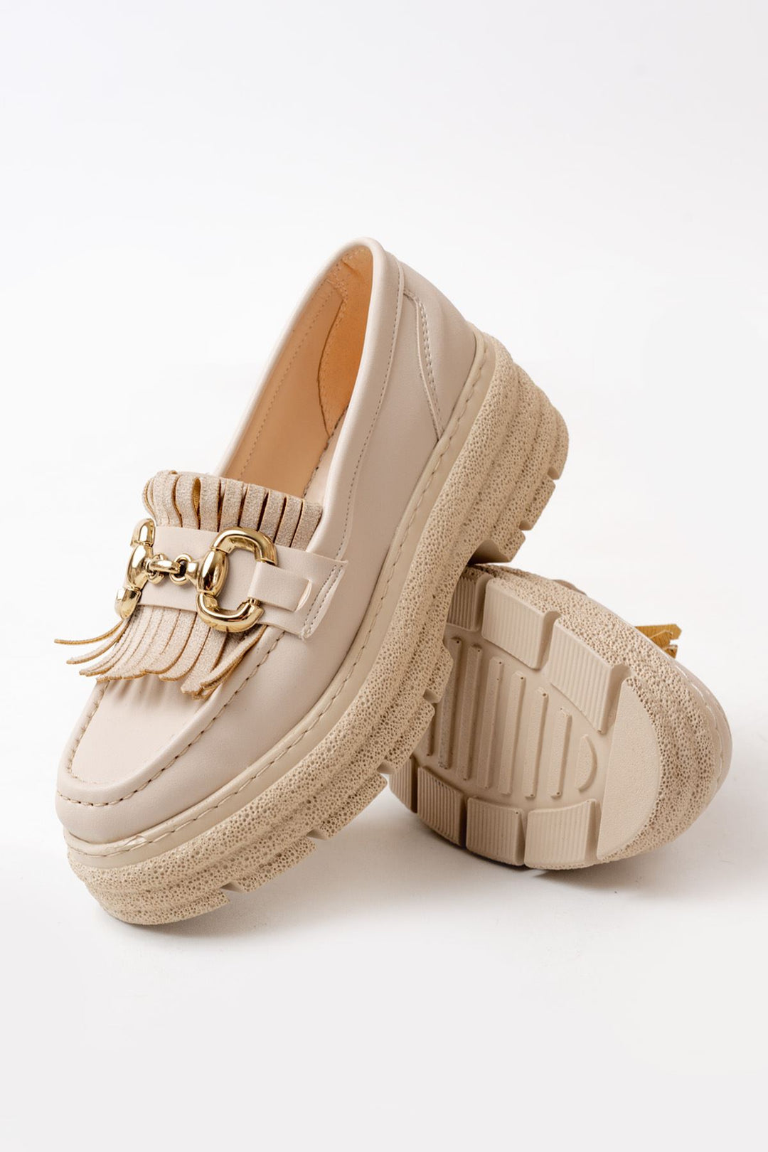 Shery Bej Tokalı Yüksek Tabanlı Loafer Ayakkabı