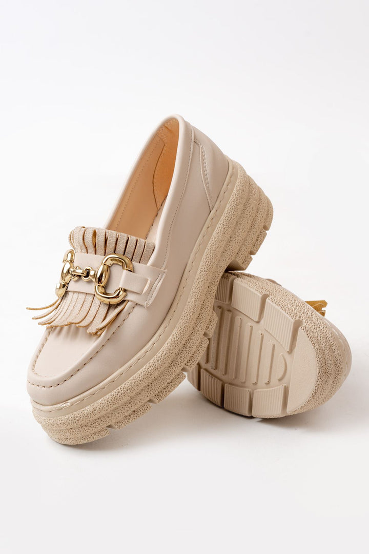 Shery Bej Tokalı Yüksek Tabanlı Loafer Ayakkabı