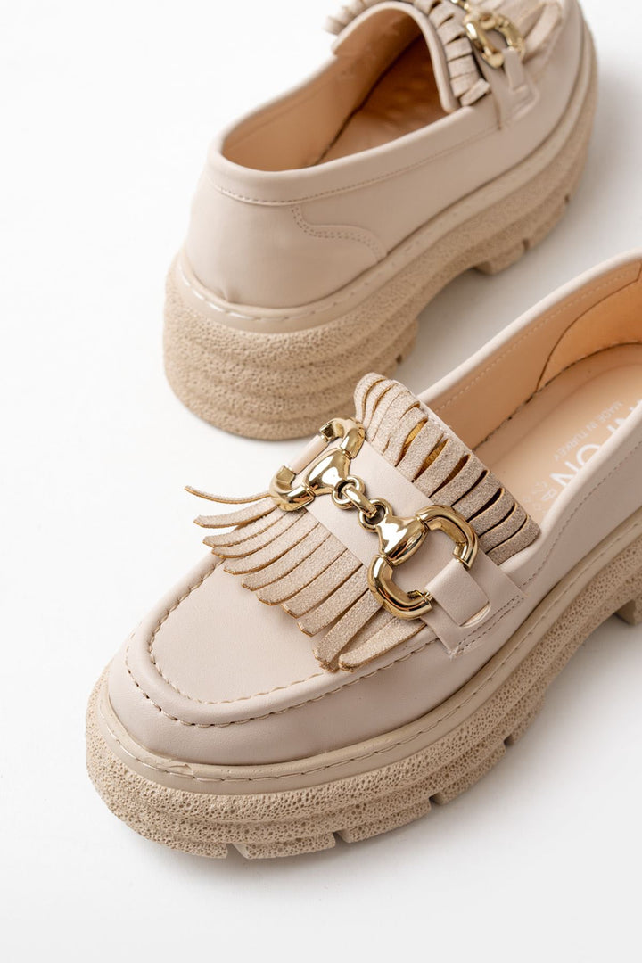 Shery Bej Tokalı Yüksek Tabanlı Loafer Ayakkabı