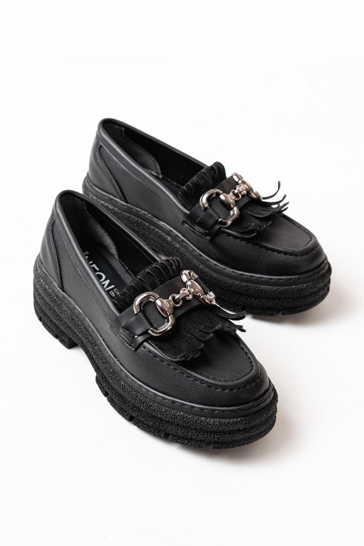 Shery Siyah Tokalı Günlük Yüksek Tabanlı Loafer Ayakkabı