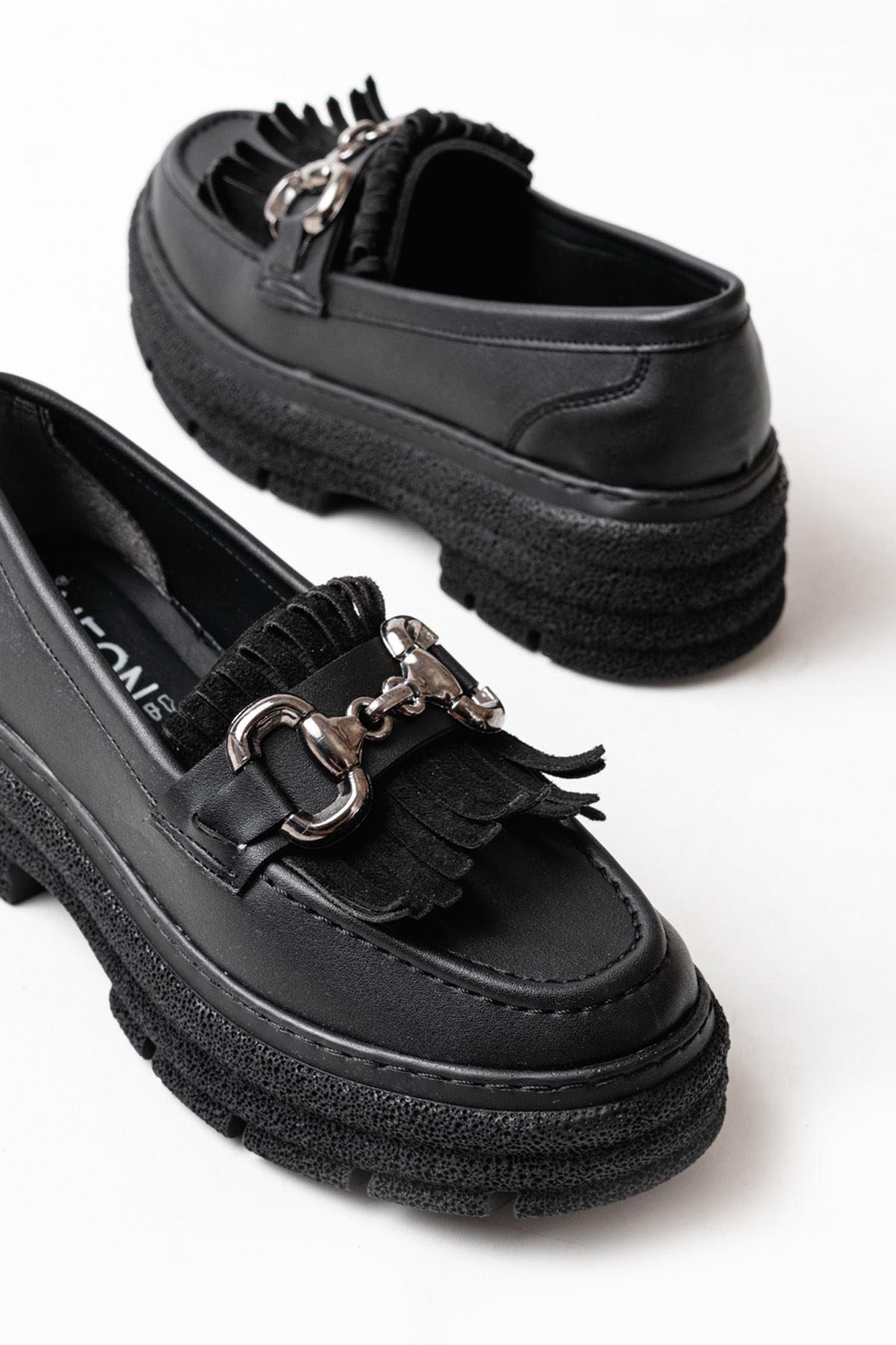 Shery Siyah Tokalı Günlük Yüksek Tabanlı Loafer Ayakkabı