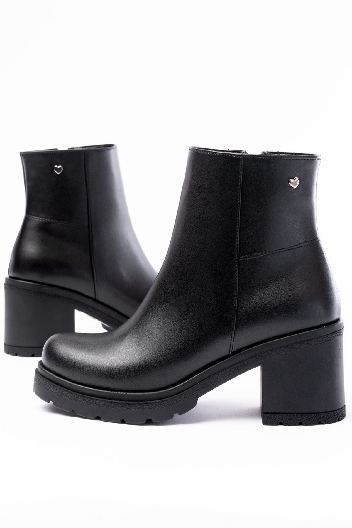 Larden Siyah Fermuarlı Kalın Topuklu Kadın Bot