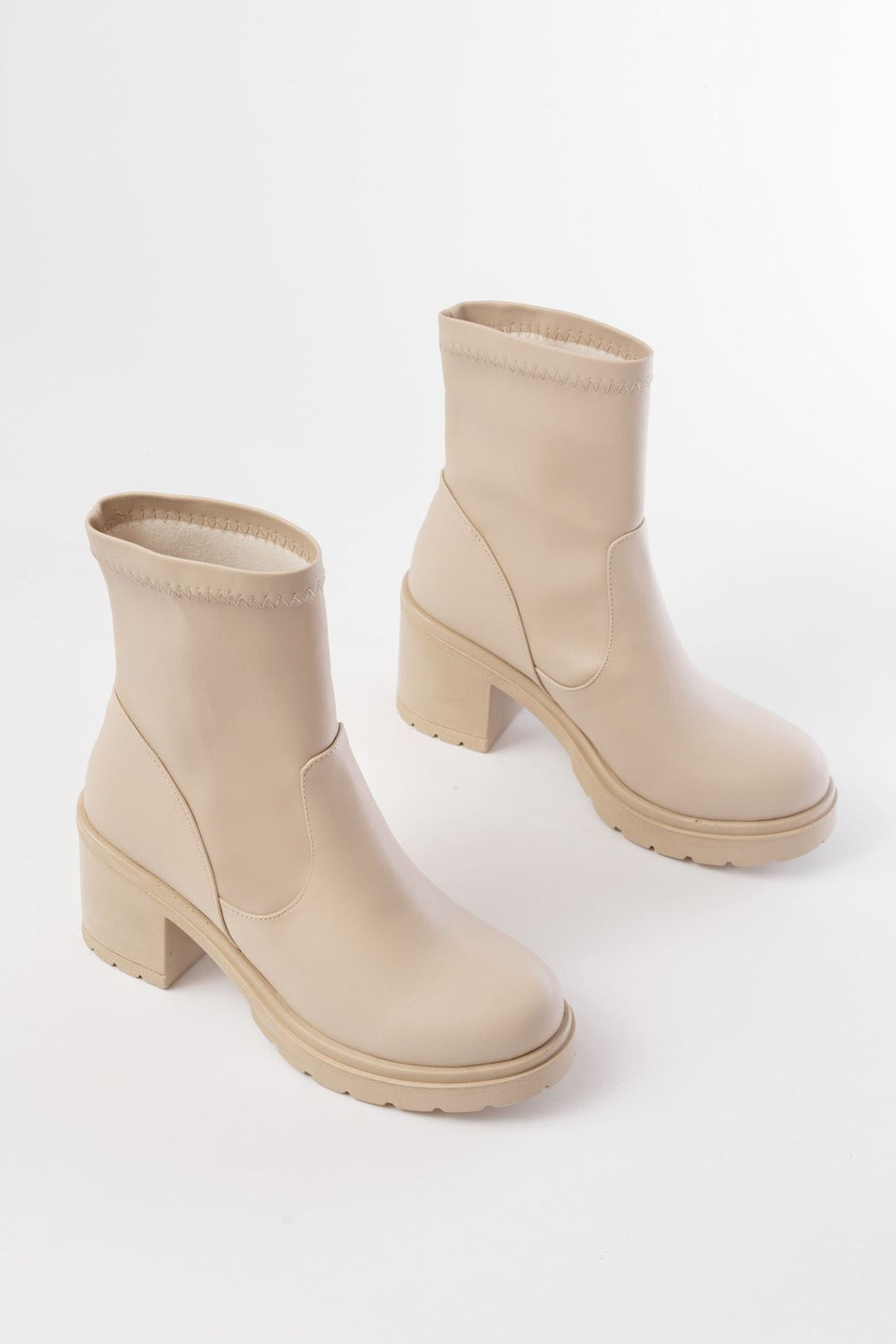 Masel Bej Kalın Topuklu Kadın Bot
