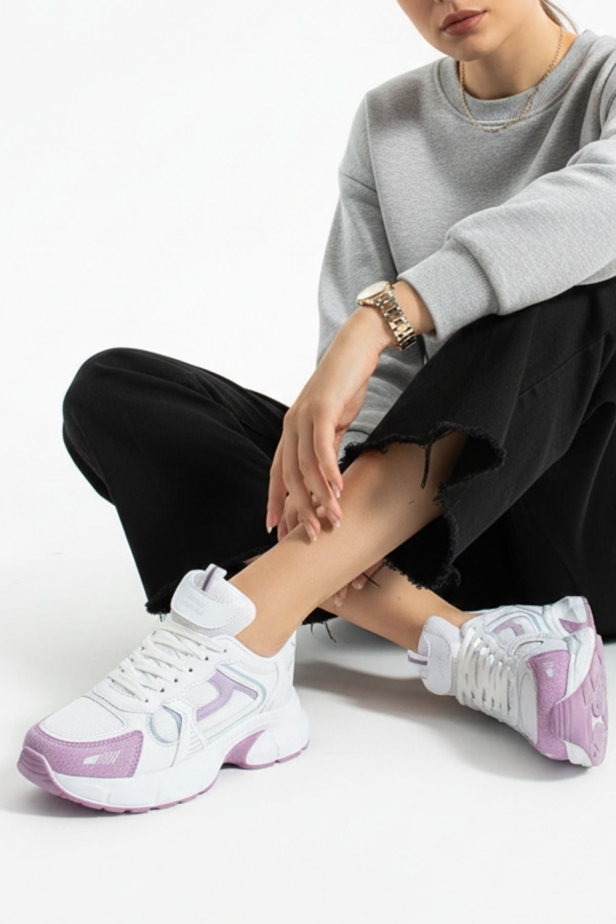 Hagrid Kadın Beyaz Lila Fileli Spor Ayakkabı