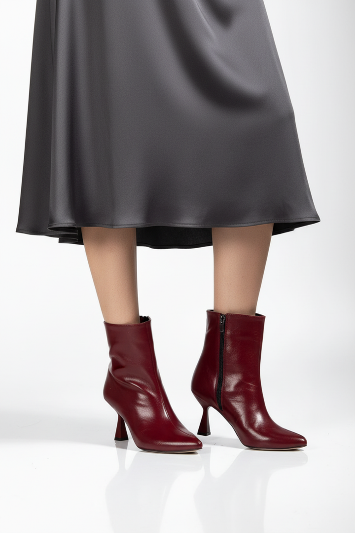 Rosven Kadın Bordo Rugan Kırışık Dokulu Kare Topuk Bot