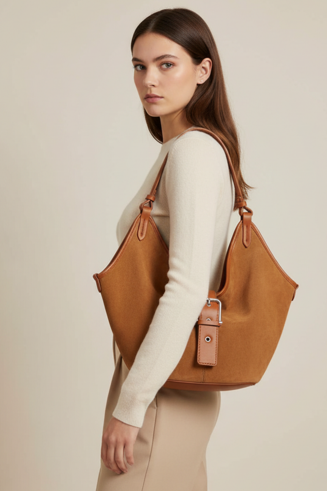 ZAHERA Kadın Hakiki Süet Deri Omuz Çantası