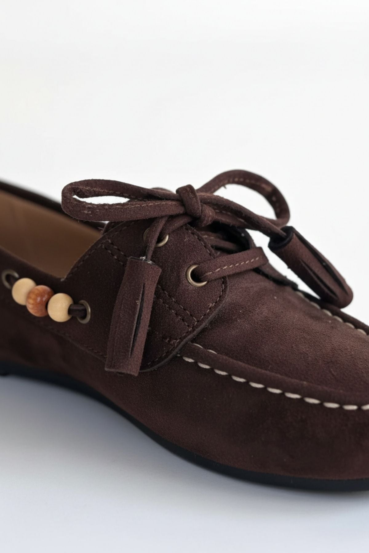 Elora Kadın Kahve Süet Boncuk Detaylı Babet