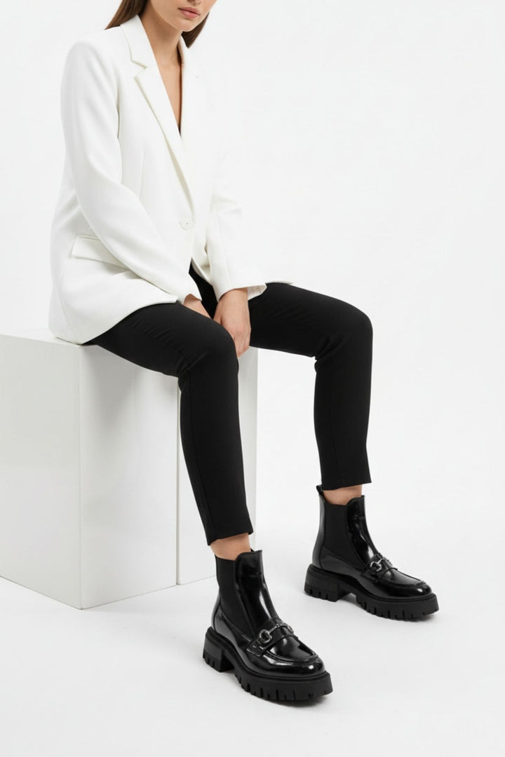 Mephen Kadın Bilekten Lastikli Rugan Siyah Bot