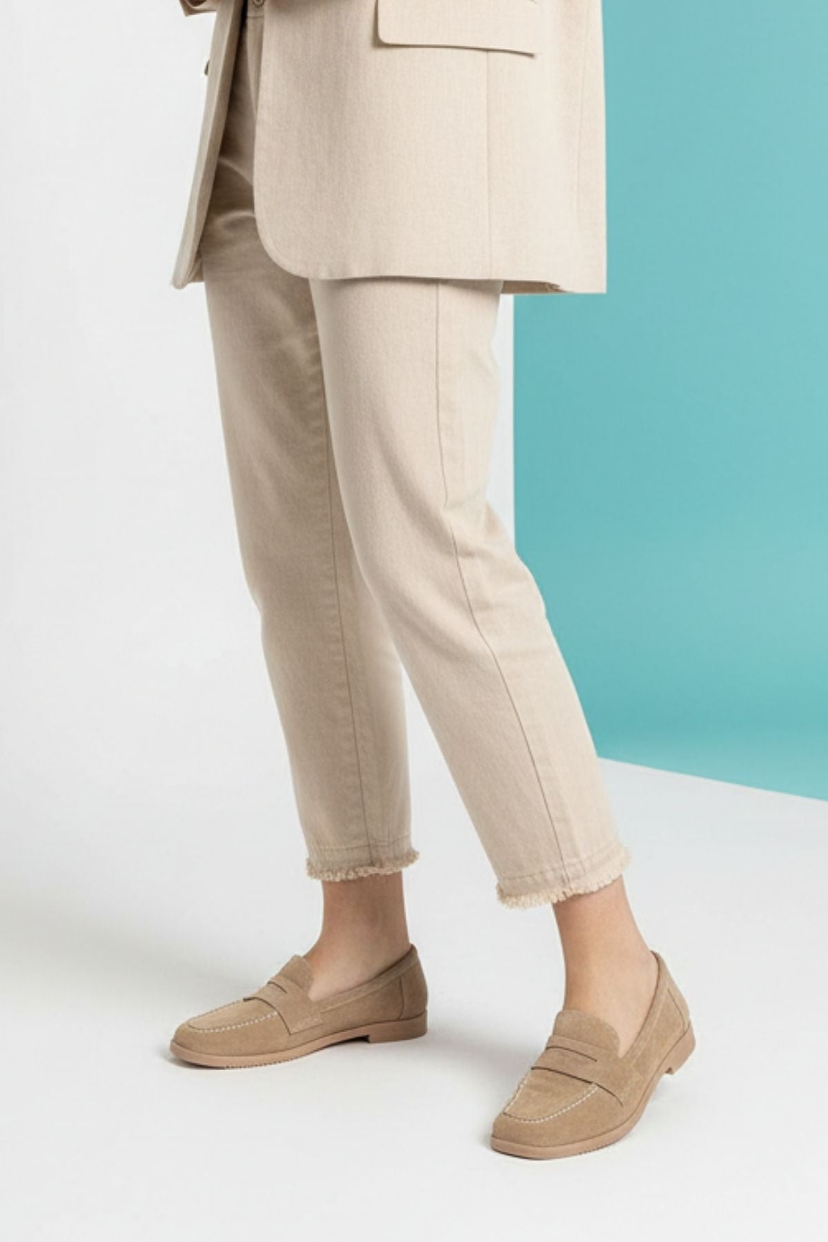 Monk Kadın Süet Bej Loafer Ayakkabı