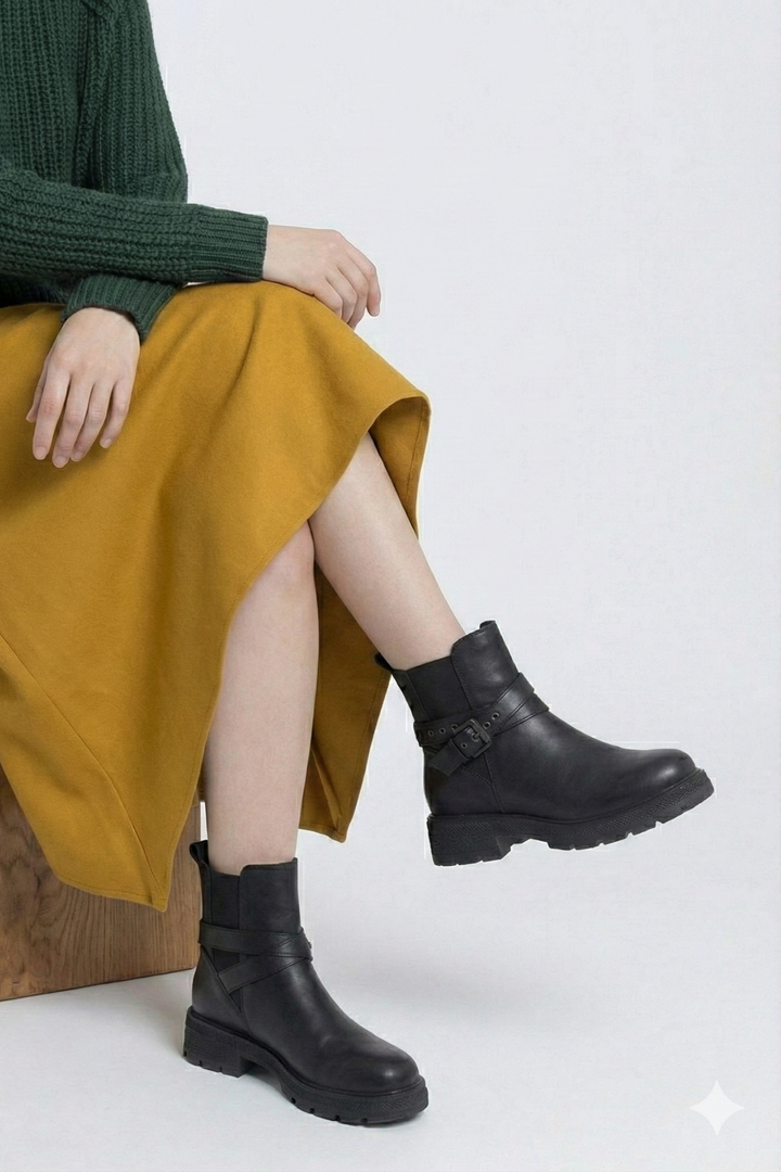 Layza Kadın Kalın Tabanlı Siyah Bot