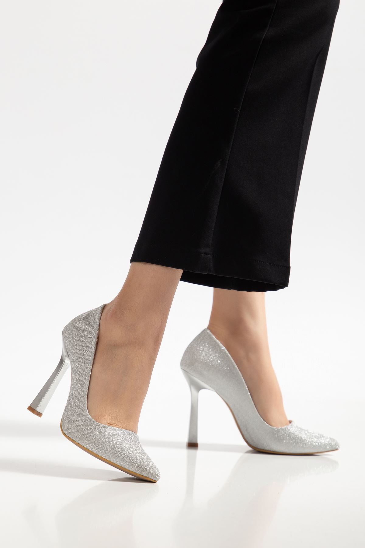 Elmery Gümüş Palermo Kadın Topuklu Stiletto Ayakkabı