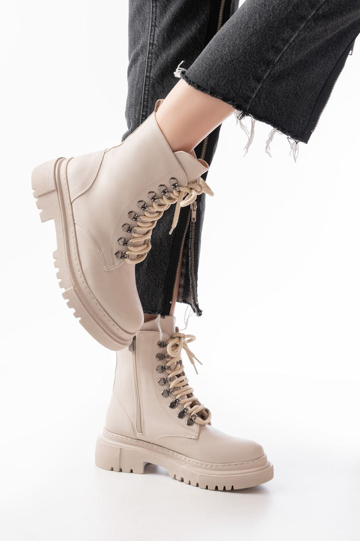 Nayza Bej Bağcıklı Fermuarlı Kadın Bot