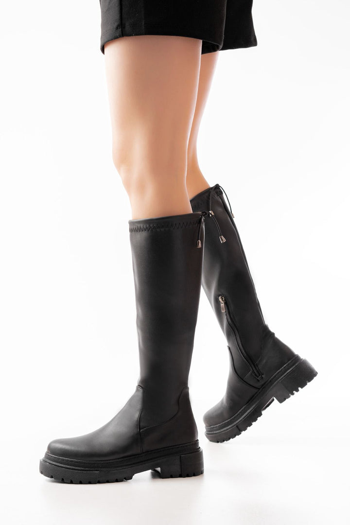 Berthan Siyah Streç Fermuarlı Kadın Çizme