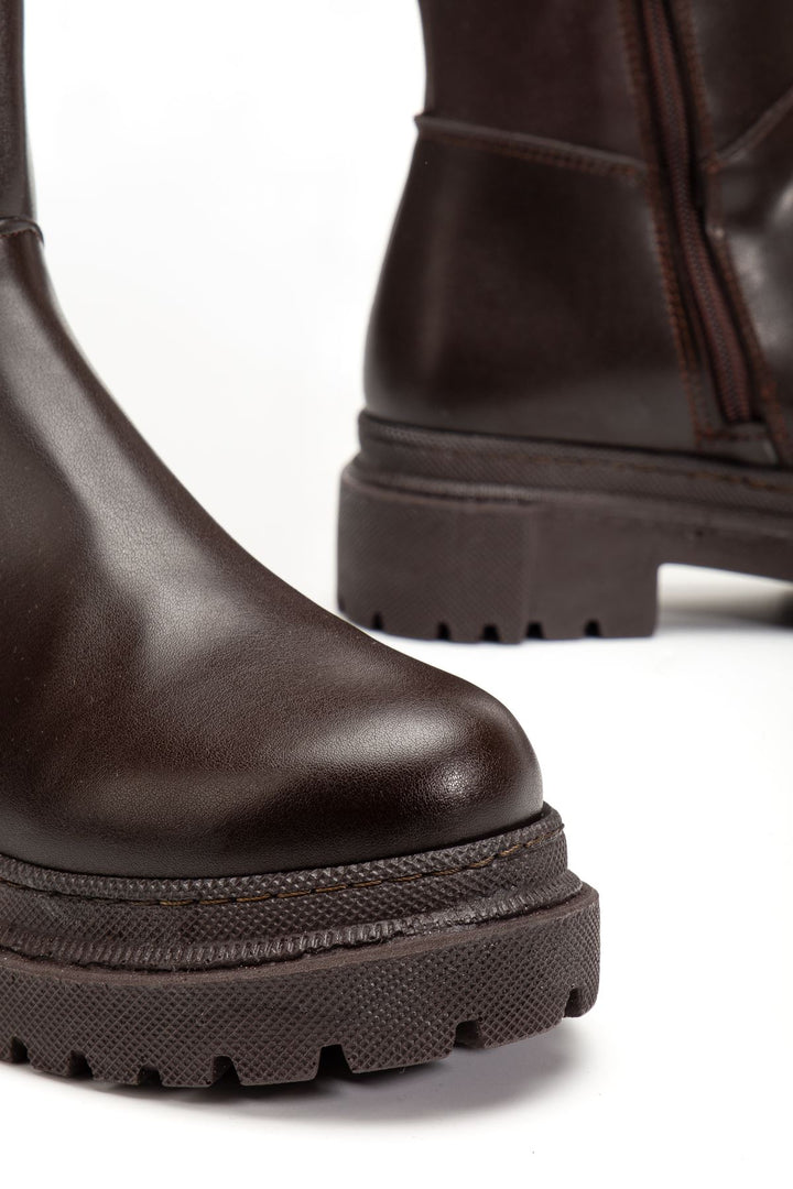 Halbert Kahverengi Fermuarlı Kadın Çizme