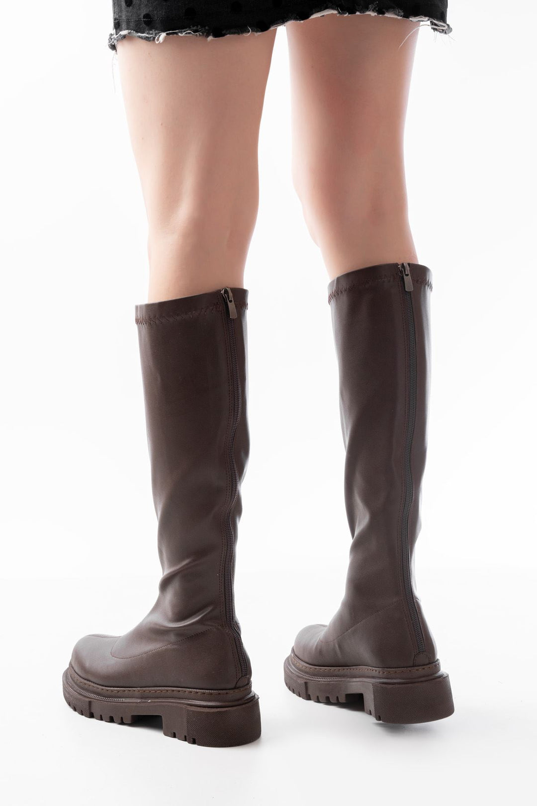 Mazre Kahverengi Streç Arkadan Fermuarlı Kadın Çizme