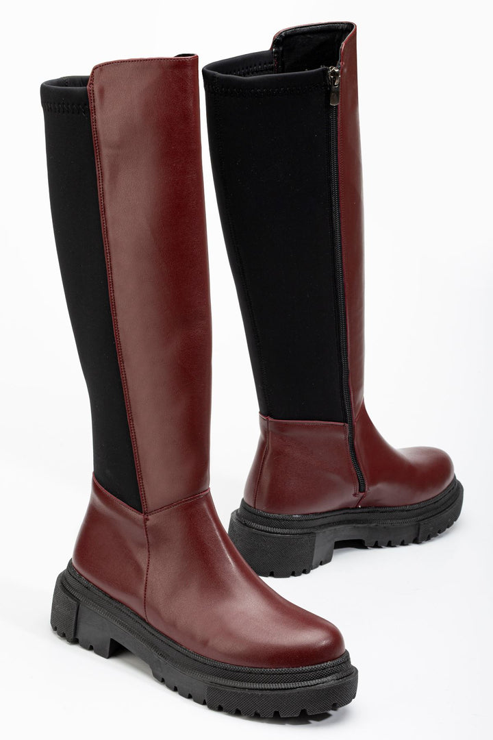 Razye Bordo Arkası Streç Fermuarlı Kadın Çizme  812-305BRD