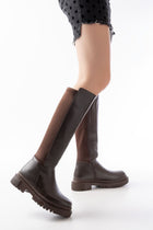Razye Kahve Arkası Streç Fermuarlı Kadın Çizme