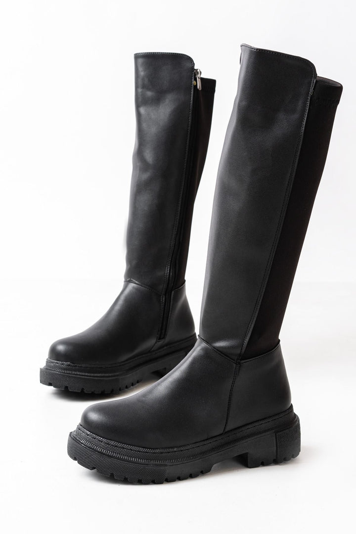 Razye Siyah Arkası Streç Fermuarlı Kadın Çizme 812-305SİY