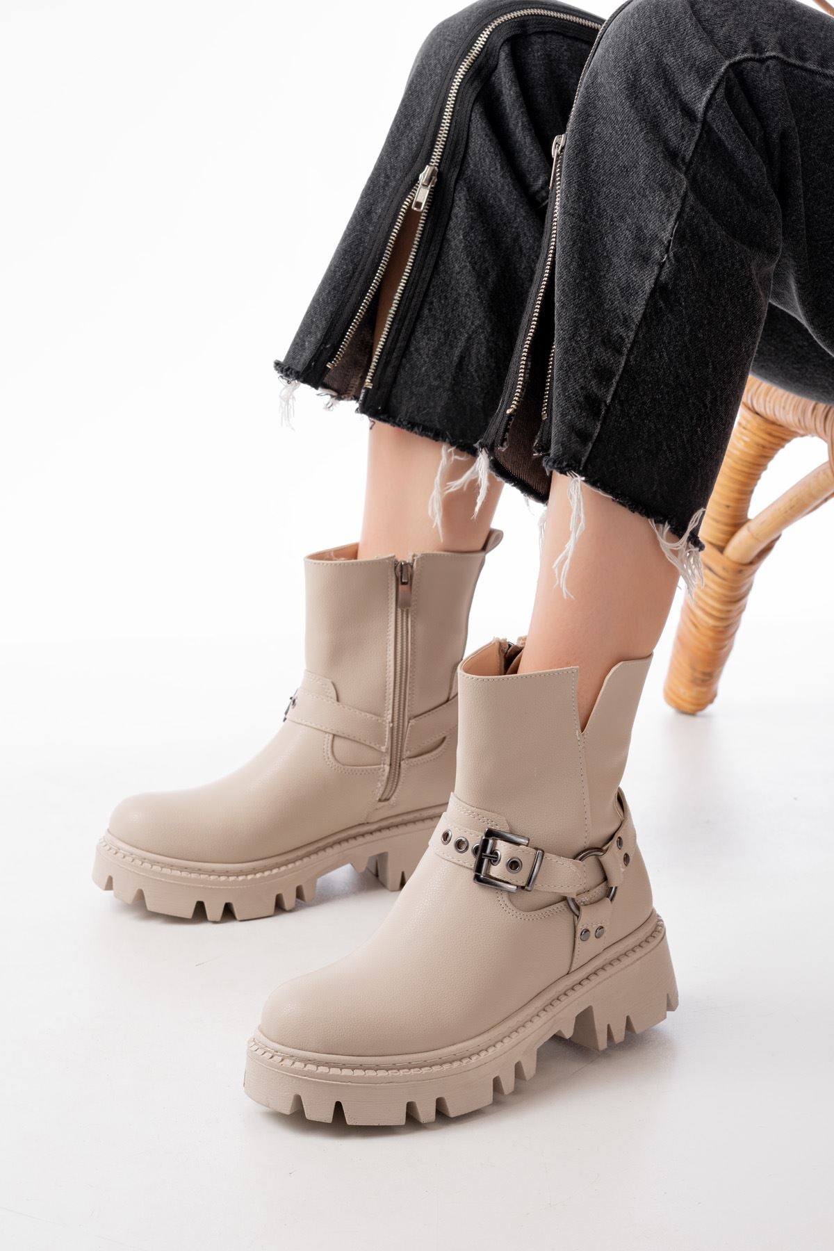 Bahen Bej Fermuarlı Toka Detay Kadın Bot