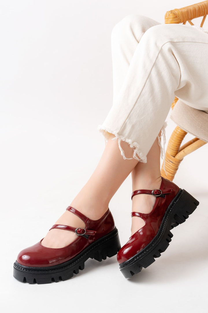 Ayones Bordo Rugan Yüksek Tabanlı Loafer Ayakkabı