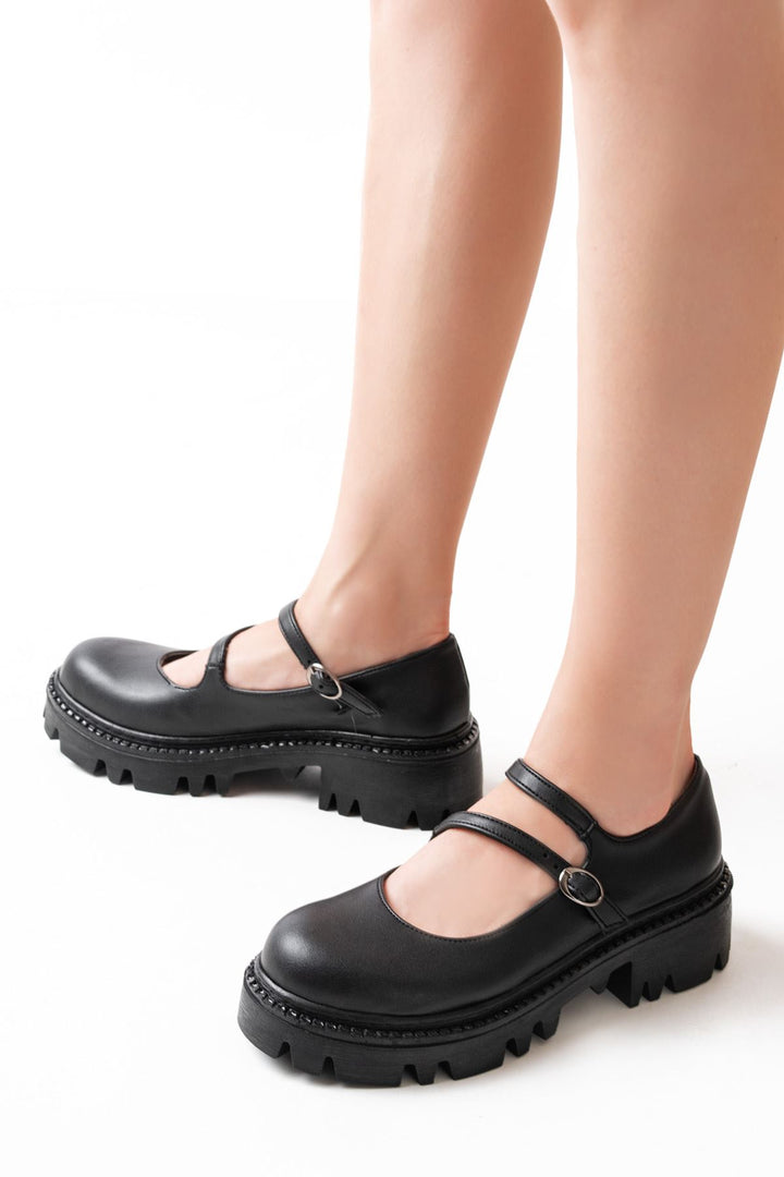 Ayones Siyah Yüksek Tabanlı Loafer Ayakkabı