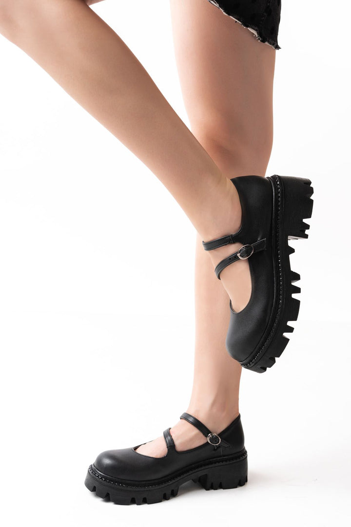 Ayones Siyah Yüksek Tabanlı Loafer Ayakkabı