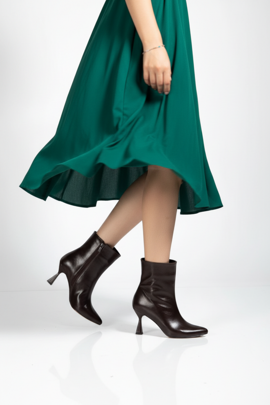 Rosven Kadın Kahve Rugan Kırışık Dokulu Kare Topuk Bot