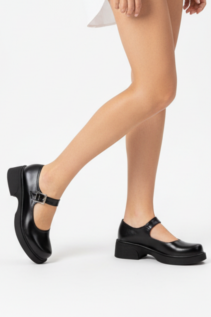 Berte Kadın Mat Rugan Siyah Babet Ayakkabı