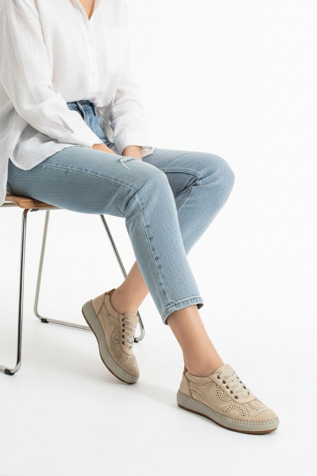 Ohen Kadın Hakiki Deri Bej Günlük Ayakkabı