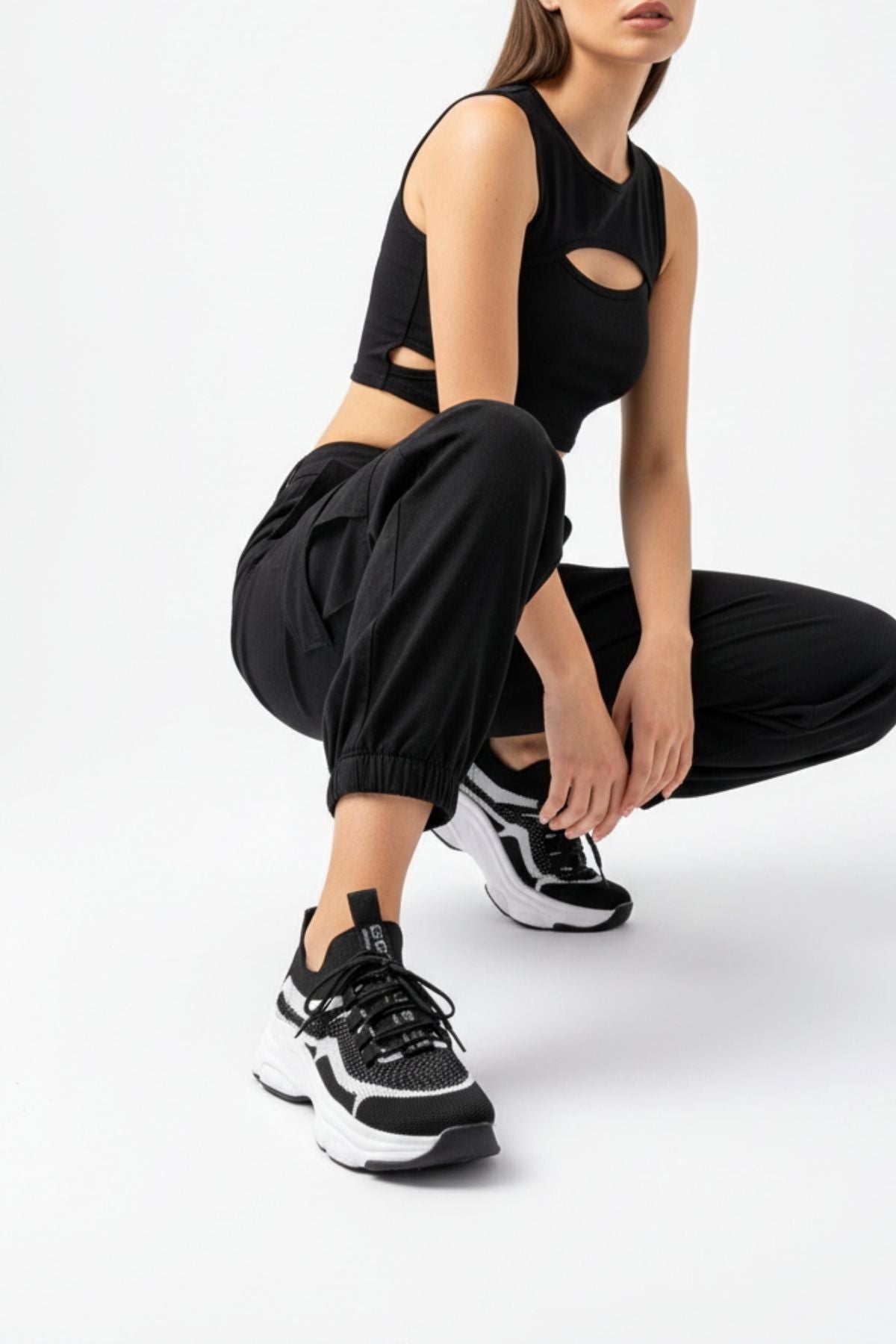 Lungma  Siyah Bağcıklı Fileli Günlük Spor Ayakkabı