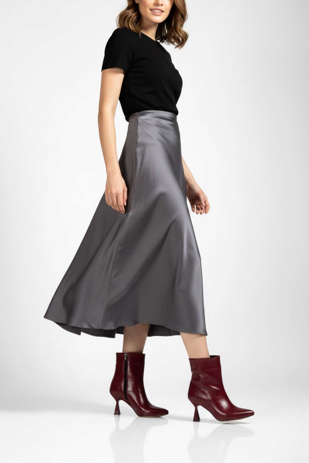 Rosven Kadın Bordo Rugan Kırışık Dokulu Kare Topuk Bot