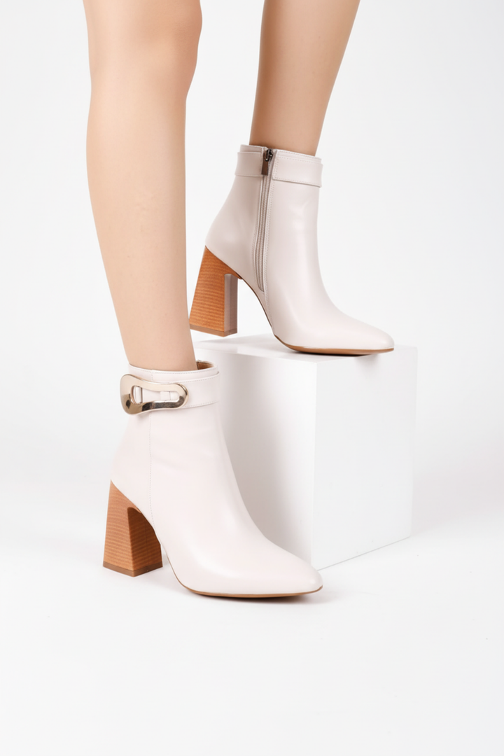 Baldur Kadın Bej Kalın Topuklu Bot