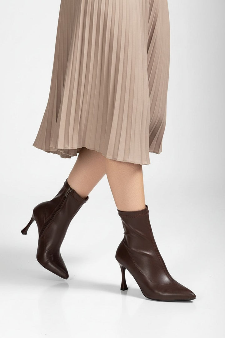 Orjen Kadın Acı Kahve Streç Detaylı Topuklu Bot