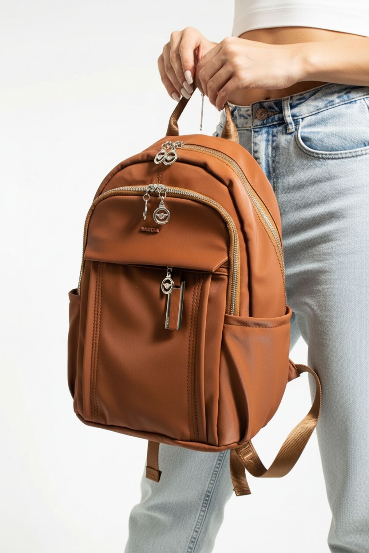 Button Kadın Saten Ayarlanbilir Askılı Sırt Çantası