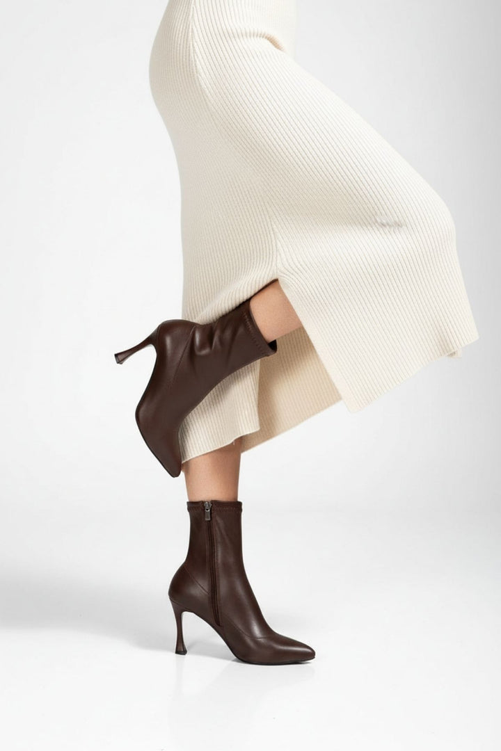 Orjen Kadın Acı Kahve Streç Detaylı Topuklu Bot