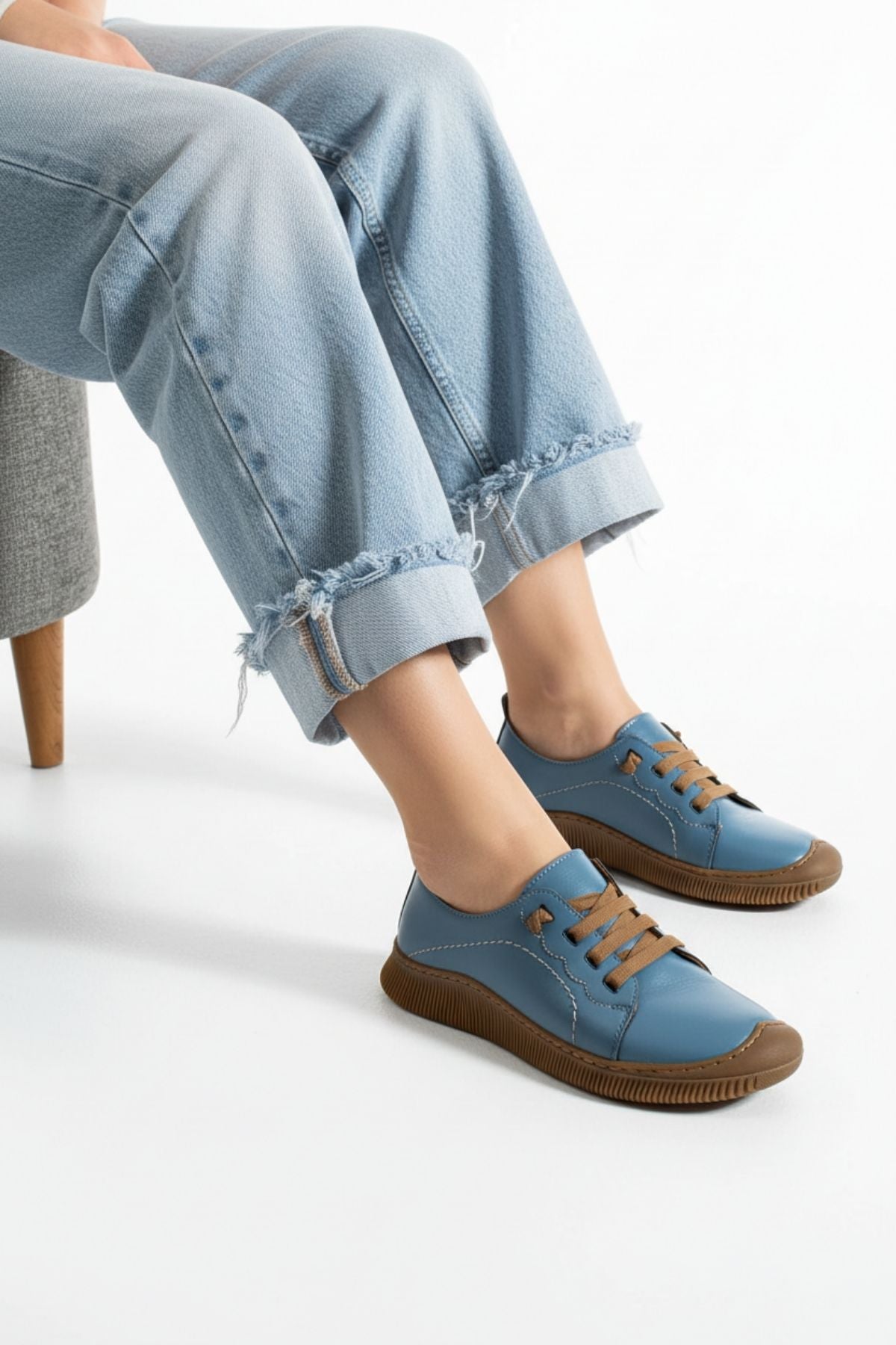 Preko Kadın Hakiki Deri Koyu Mavi Günlük Ayakkabı