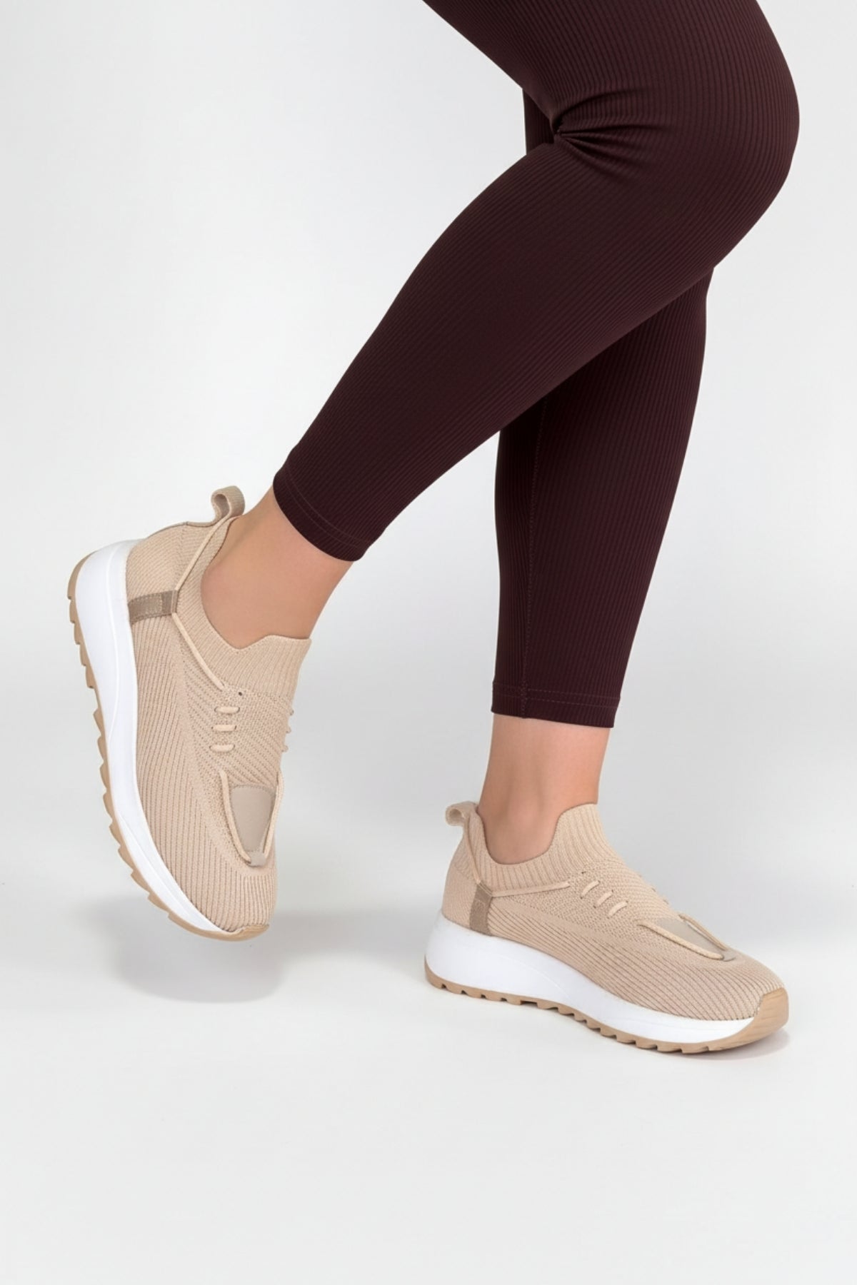 Renji Kadın Bej Triko Bağcıklı Spor Ayakkabı