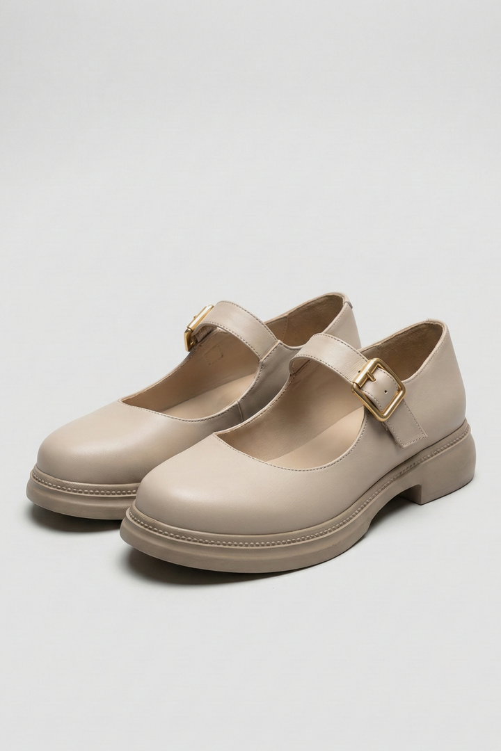 Yokox Kadın Bej Tokalı Oxford Ayakkabı