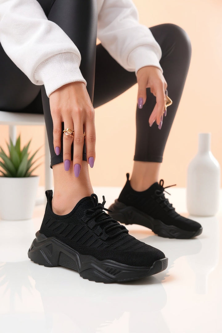 Ante Kadın Siyah Triko Bağcıklı Spor Ayakkabı