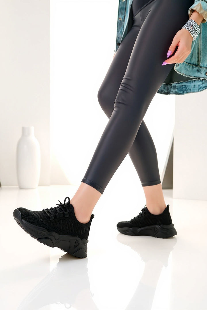 Ante Kadın Siyah Triko Bağcıklı Spor Ayakkabı