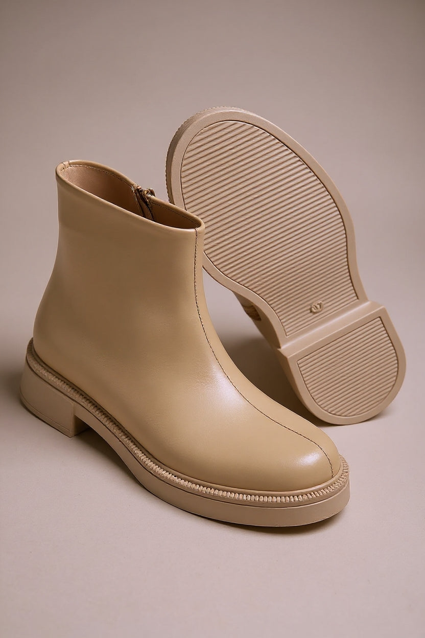 Asian Bej Kırışık Rugan Fermuarlı Kadın Bot