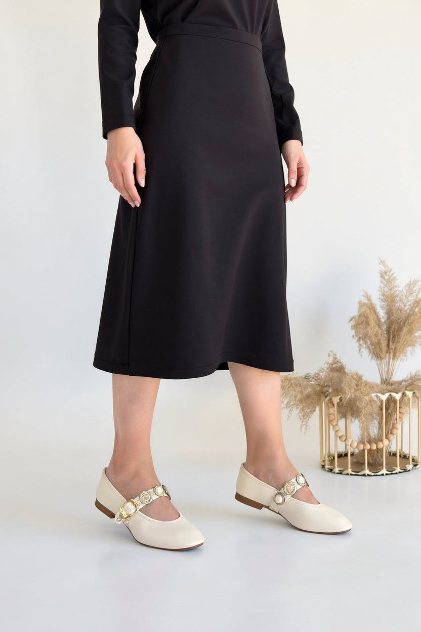 Atnis Kadın Bej Düğme Tokalı Babet Ayakkabı