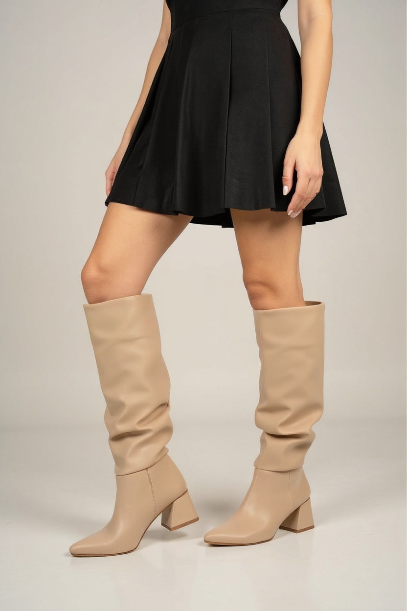 Ayzena Kadın Nut Körüklü Kalın Topuklu Çizme