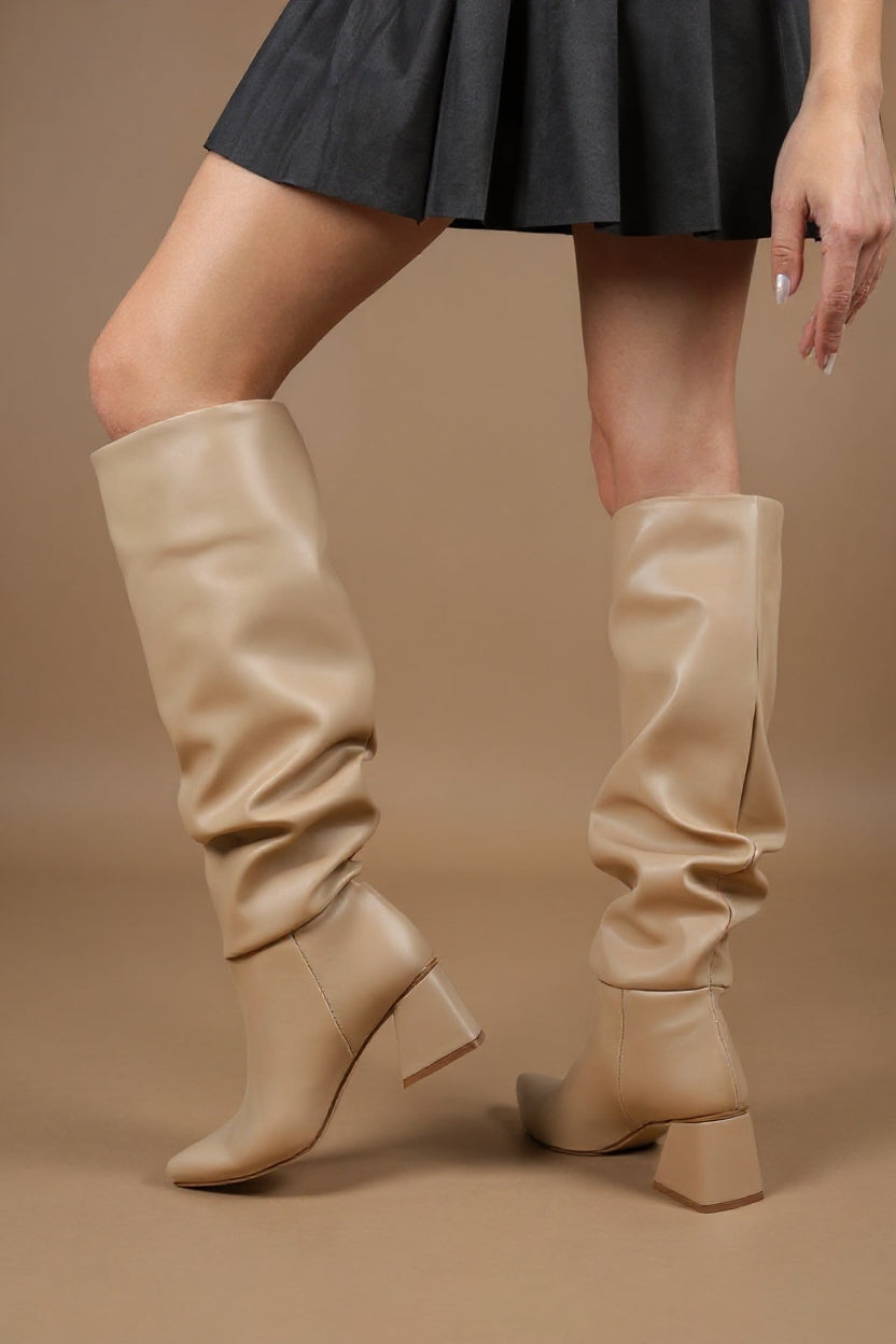 Ayzena Kadın Nut Körüklü Kalın Topuklu Çizme