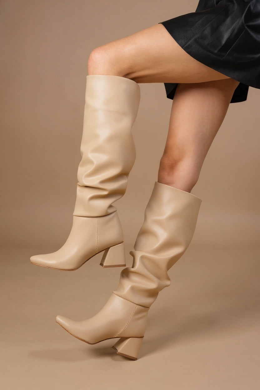 Ayzena Kadın Nut Körüklü Kalın Topuklu Çizme