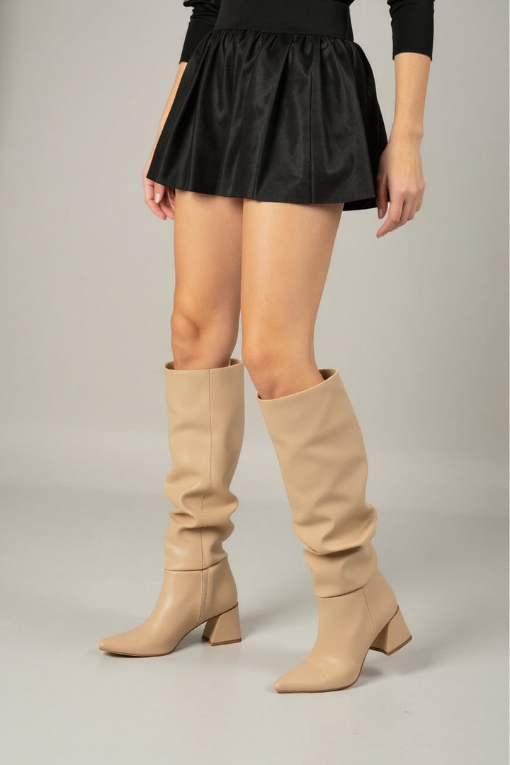 Ayzena Kadın Nut Körüklü Kalın Topuklu Çizme