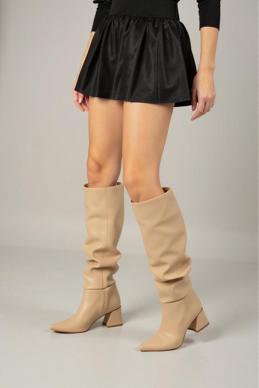 Ayzena Kadın Nut Körüklü Kalın Topuklu Çizme