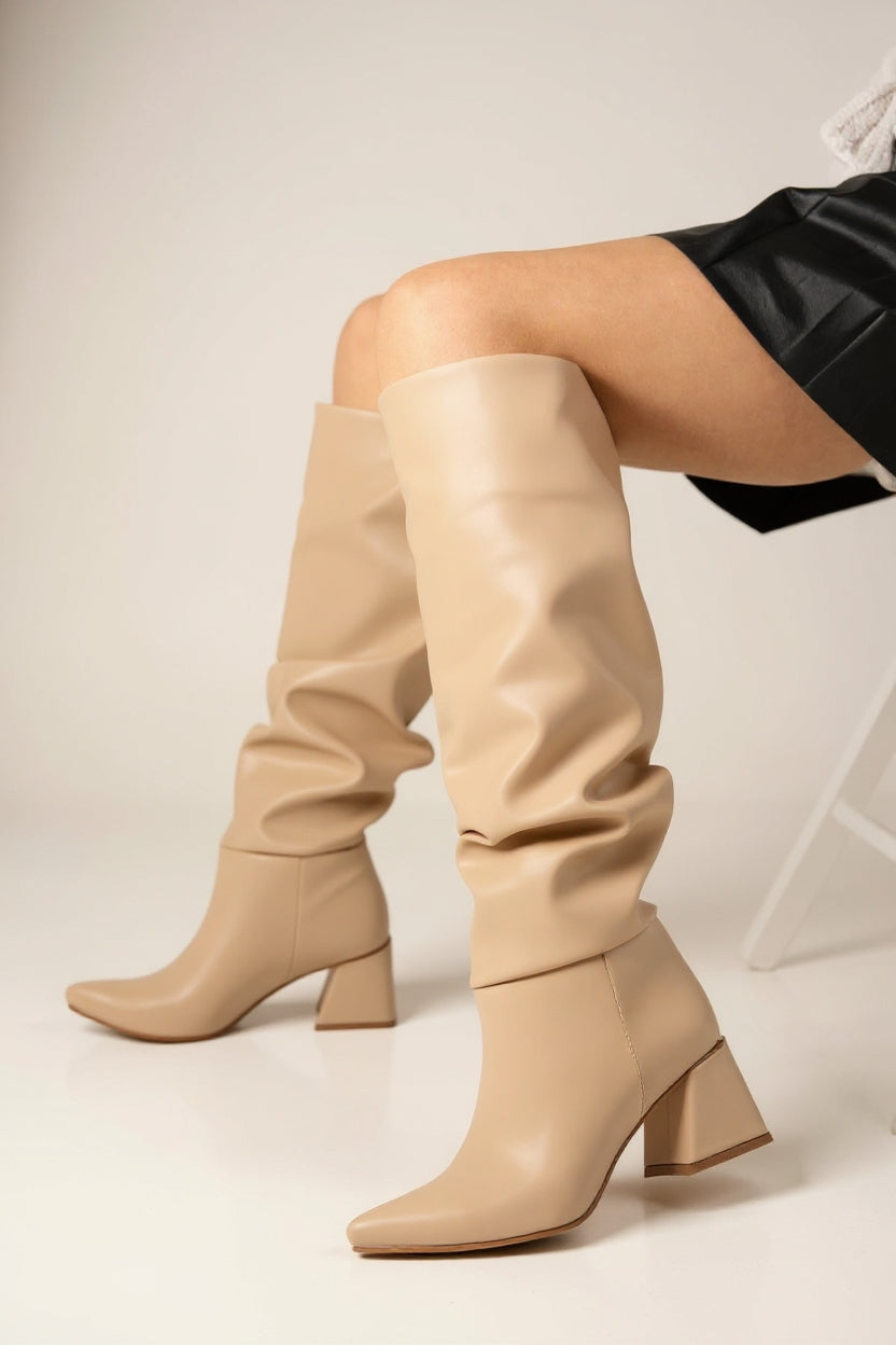 Ayzena Kadın Nut Körüklü Kalın Topuklu Çizme