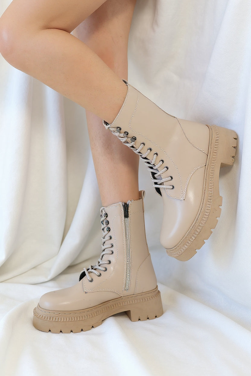 Caxa Kadın Nude Kalın Tabanlı Bağcıklı Bot