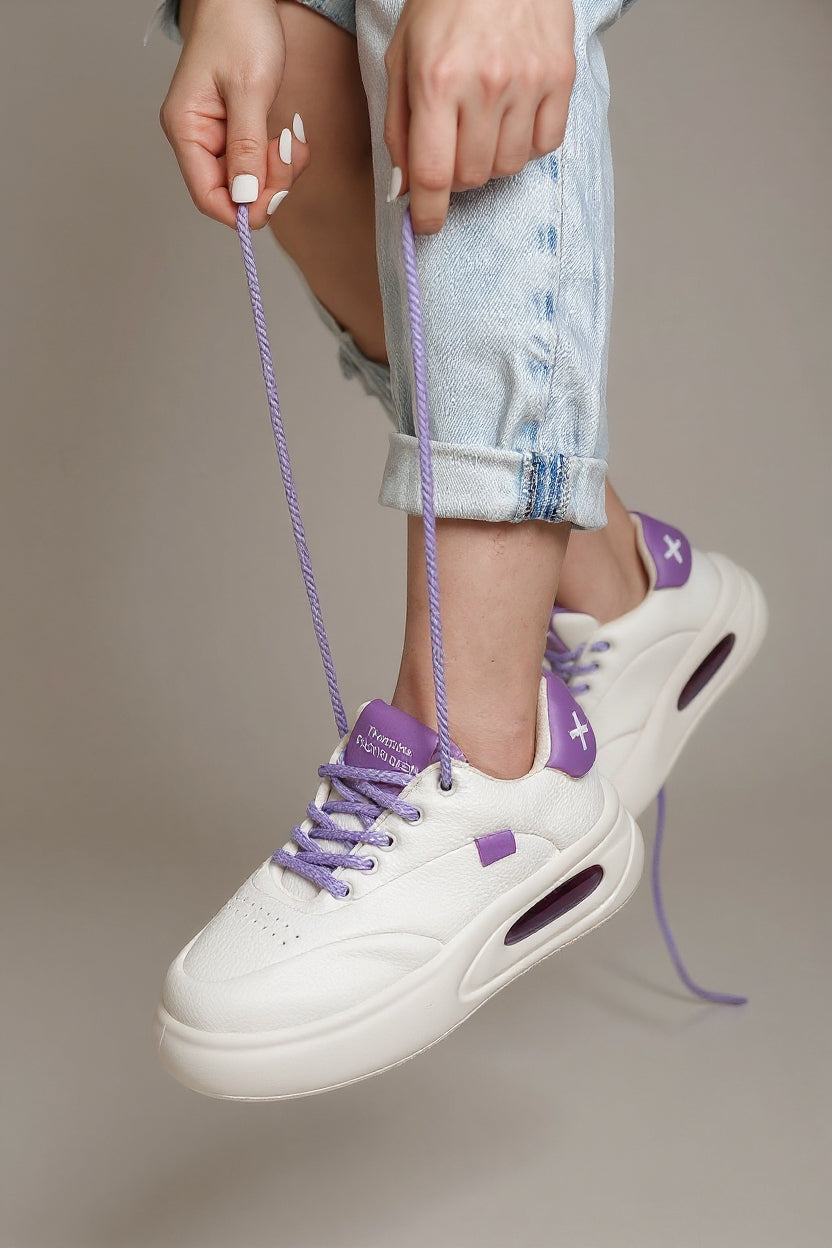Chris Kadın Beyaz Lila Bağcıklı Spor Ayakkabı